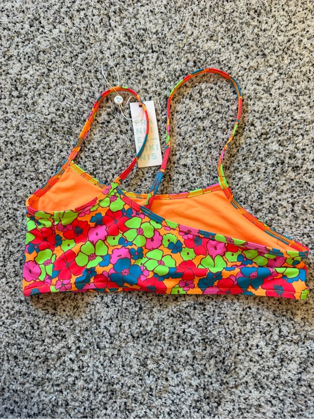 Frankie's Bikinis Neon Floral Kids Bikini Top - Bright Pink, Green, Blue, Orange